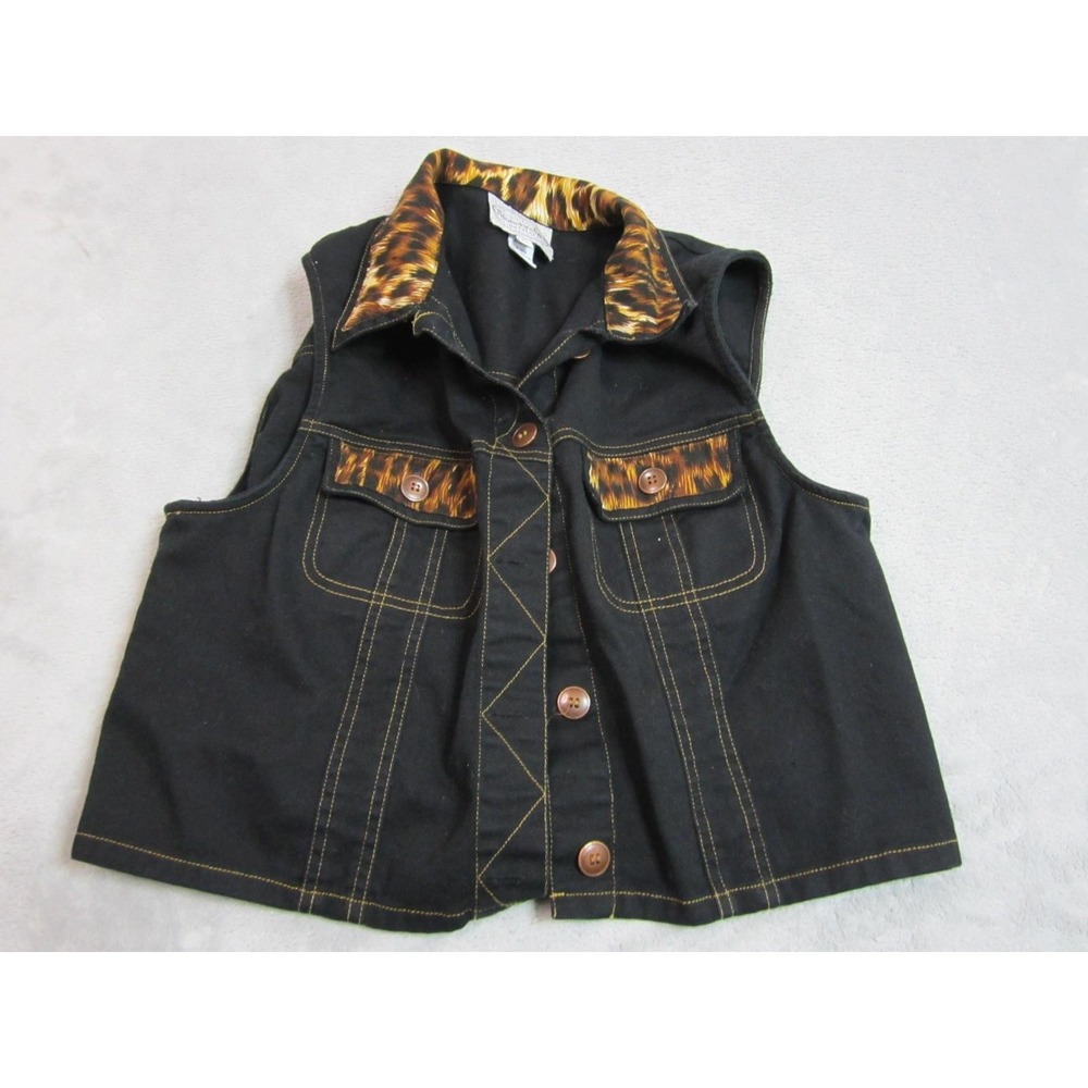 Vintage Stonebridge Petites Vest Womens Petite‎ Medium Black Animal Print Twill
